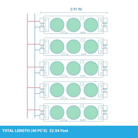 0.72 LED Module Lights - 40 - Pack Green - 3 LEDs/Mod, SMD2835 - 7000K - UL Listed - BUILDMYPLACE