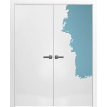 Planum Solid French Double Doors | Planum 0010 Primed | Wood Solid Panel Frame Trims | Closet Bedroom Sturdy Doors