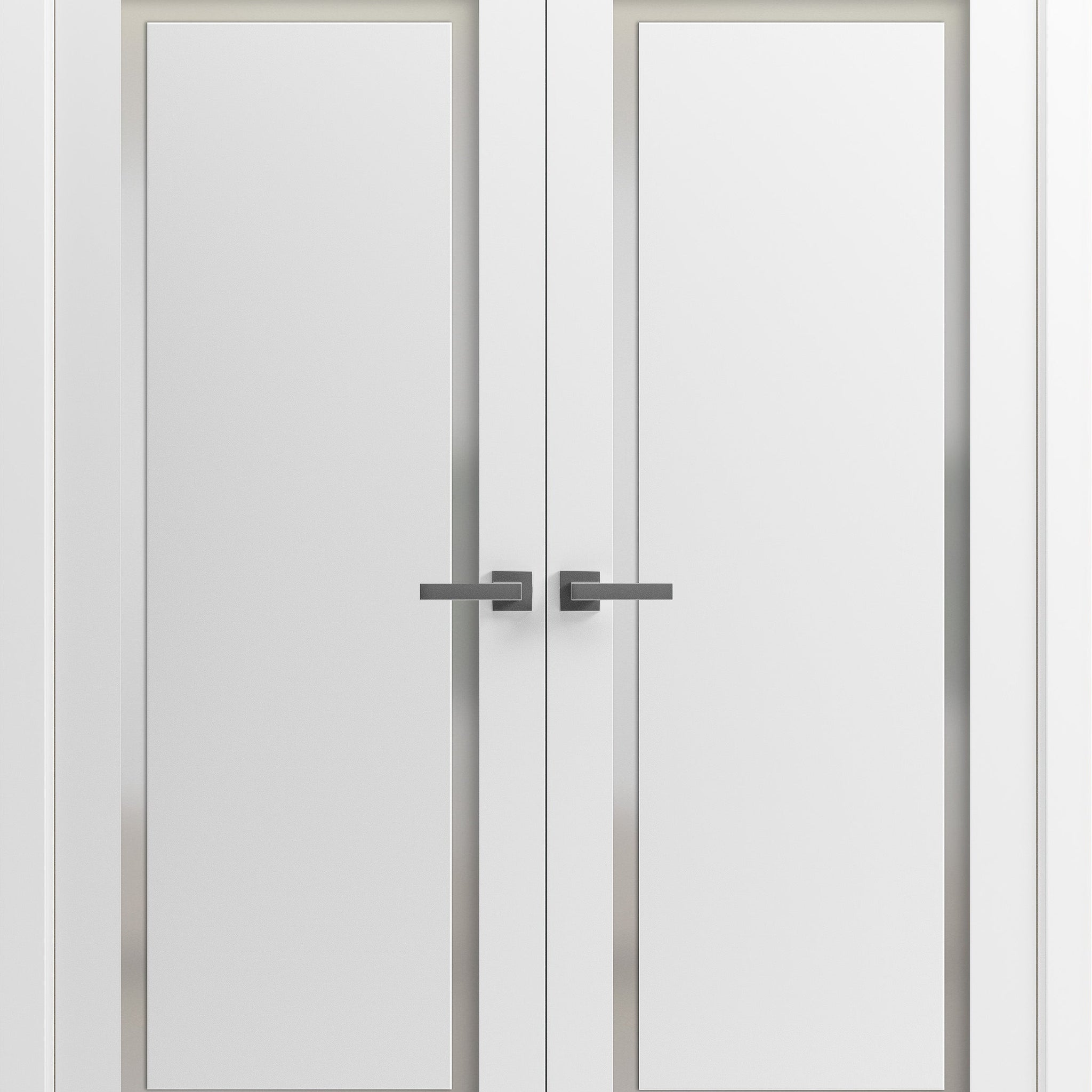 Solid French Double Doors | Planum 0888 Painted White with Frosted Glass | Wood Solid Panel Frame Trims | Closet Bedroom Sturdy Doors