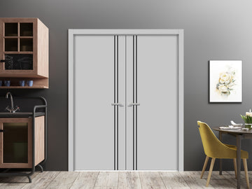 Planum Solid French Double Doors | Planum 0016 Matte Grey | Wood Solid Panel Frame Trims | Closet Bedroom Sturdy Doors