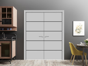 Planum Solid French Double Doors | Planum 0015 Matte Grey | Wood Solid Panel Frame Trims | Closet Bedroom Sturdy Doors