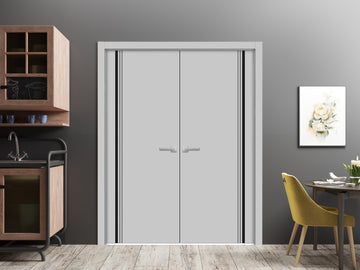 Solid French Double Doors | Planum 0011 Matte Grey | Wood Solid Panel Frame Trims | Closet Bedroom Sturdy Doors