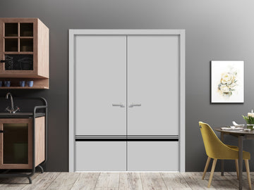 Planum Solid French Double Doors | Planum 0012 Matte Grey | Wood Solid Panel Frame Trims | Closet Bedroom Sturdy Doors