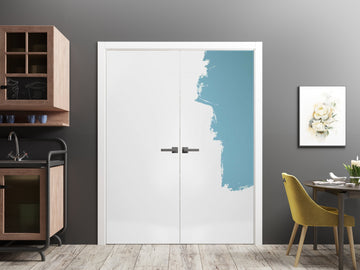 Planum Solid French Double Doors | Planum 0010 Primed | Wood Solid Panel Frame Trims | Closet Bedroom Sturdy Doors