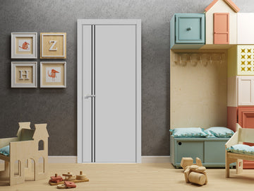 Modern Wood Interior Door with Hardware | Planum 0016 Matte Grey | Single Panel Frame Trims | Bathroom Bedroom Sturdy Doors