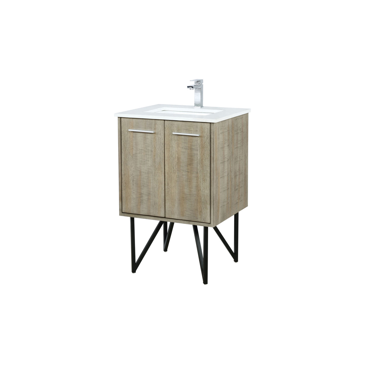 Lancy 24 in. Rustic Acacia  Freestanding Bathroom Vanity with White Quartz Top, White Square Sink, and Monte Chrome Faucet Set