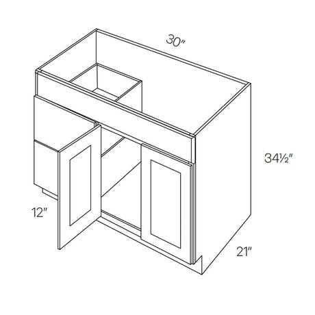 1 Door 2 Drawer Vanity Sink Base Cabinet - Misty Grey - 30W x 34 1/2H x 12D - Left - BUILDMYPLACE