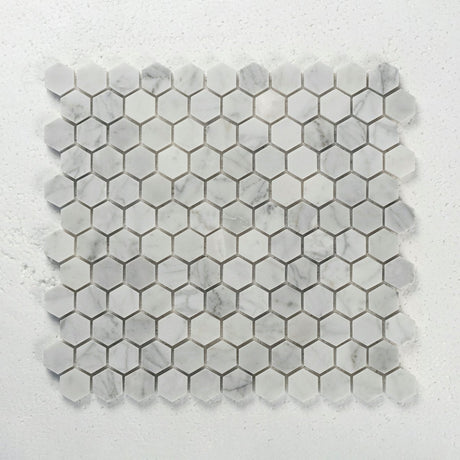 1 in. Hexagon Bianco Carrara White Polished Marble Mosaic - BUILDMYPLACE