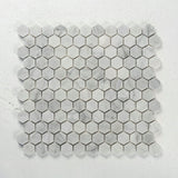 1 in. Hexagon Bianco Carrara White Polished Marble Mosaic - BUILDMYPLACE