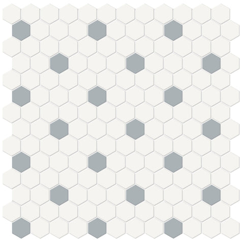 1 In Hexagon Canvas White W/ Insert Soho Cloud Blue Matte Glazed Porcelain Mosaic