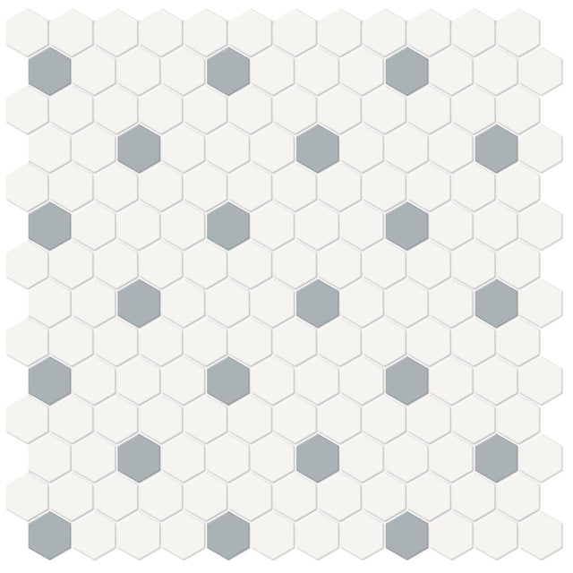 1 In Hexagon Canvas White W/ Insert Soho Cloud Blue Matte Glazed Porcelain Mosaic - BUILDMYPLACE