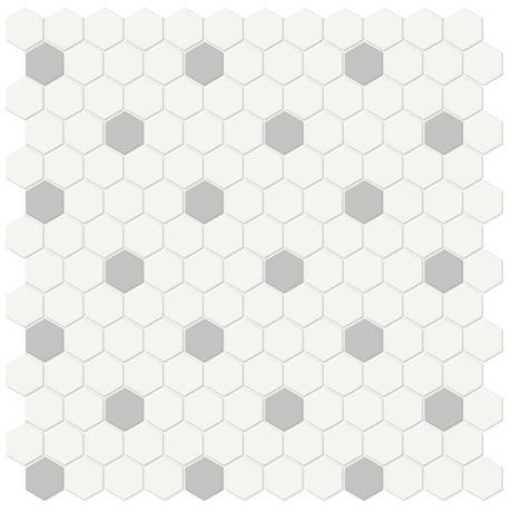 1 In Hexagon Canvas White W/ Insert Soho Loft Grey Matte Glazed Porcelain Mosaic - BUILDMYPLACE