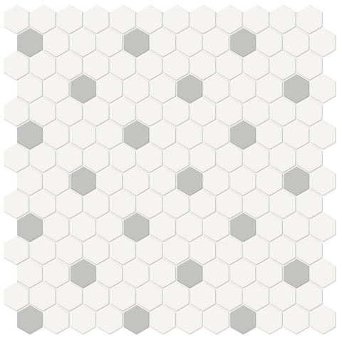 1 In Hexagon Canvas White W/ Insert Soho Loft Grey Matte Glazed Porcelain Mosaic