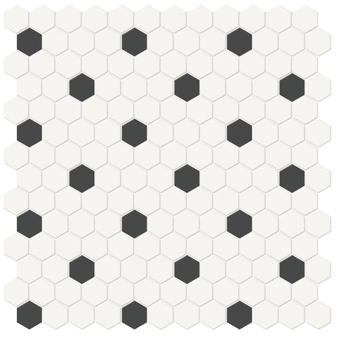 1 In Hexagon Canvas White W/ Insert Soho Retro Black Matte Glazed Porcelain Mosaic