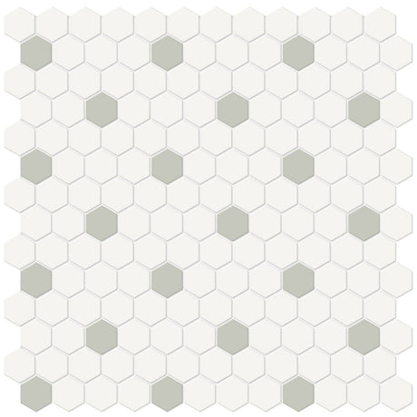 1 In Hexagon Canvas White W/ Insert Soho Soft Sage Matte Glazed Porcelain Mosaic - BUILDMYPLACE