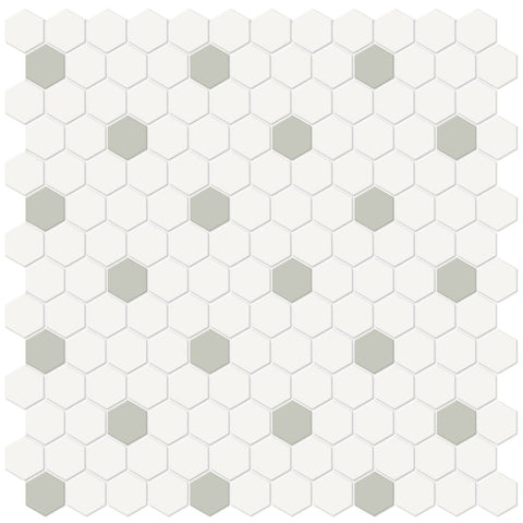1 In Hexagon Canvas White W/ Insert Soho Soft Sage Matte Glazed Porcelain Mosaic