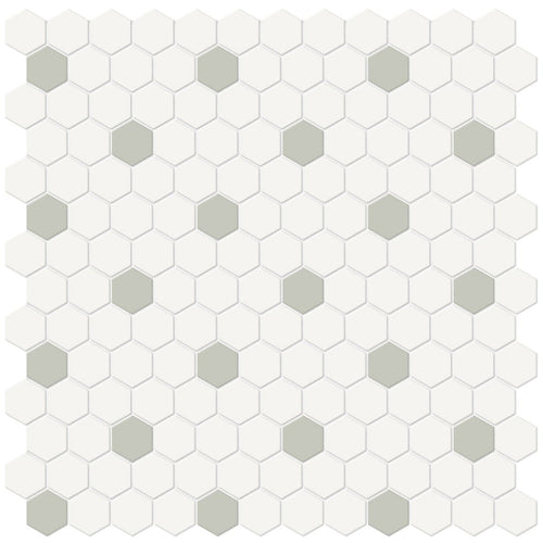 1 In Hexagon Canvas White W/ Insert Soho Soft Sage Matte Glazed Porcelain Mosaic