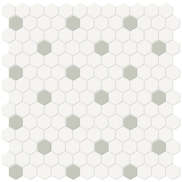 1 In Hexagon Canvas White W/ Insert Soho Soft Sage Matte Glazed Porcelain Mosaic - BUILDMYPLACE