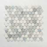 1 in. Hexagon Celeste Bianco Carrara and Thassos White/blue Polished Marble Mosaic Tile - BUILDMYPLACE