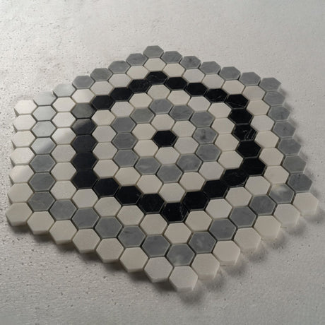 1 in. Hexagon Morocan Pattern White/Grey/Black Polished Marble Mosaic - BUILDMYPLACE