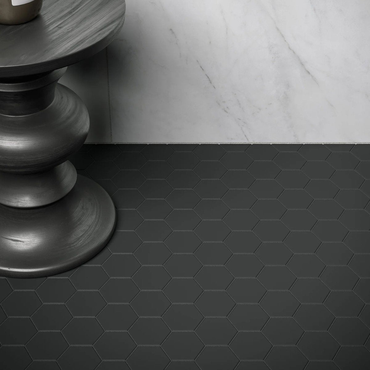 1 In Hexagon Soho Retro Black Matte Glazed Porcelain Mosaic - BUILDMYPLACE