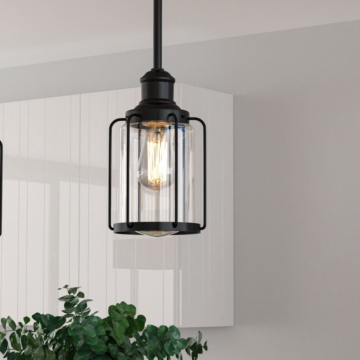 1 - Light Birdcage Shape Pendant Light, Matte Black Finish, Clear Glass Shade, E26 Base, UL Listed - BUILDMYPLACE