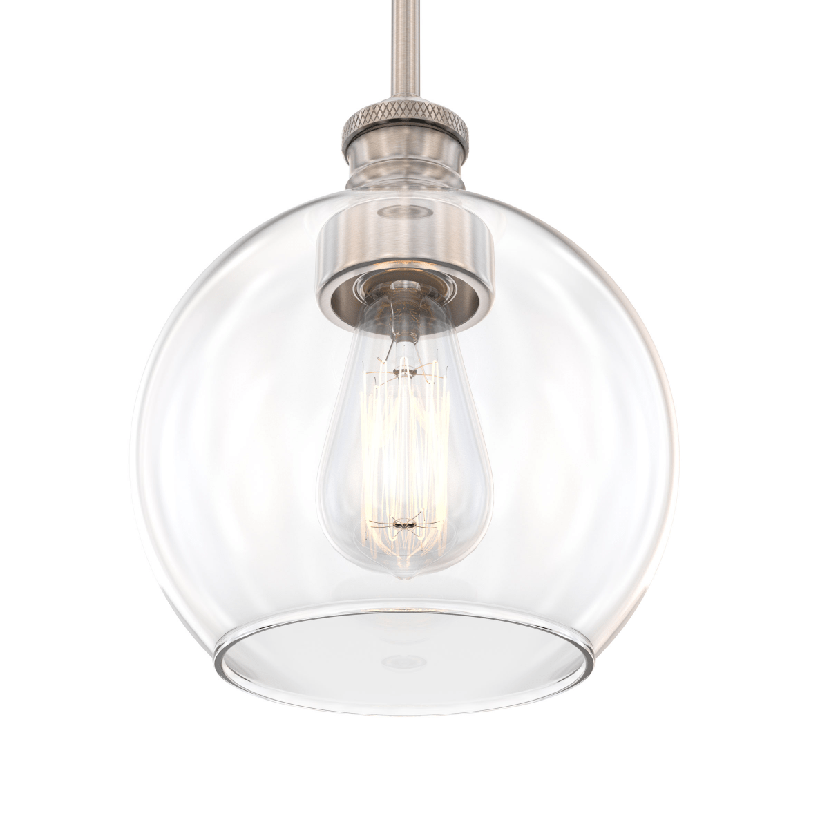 1 - Light Clear Glass Pendant Lighting Fixture with Brushed Nickel Finish, E26 Base, UL Listed for Damp Location - BUILDMYPLACE