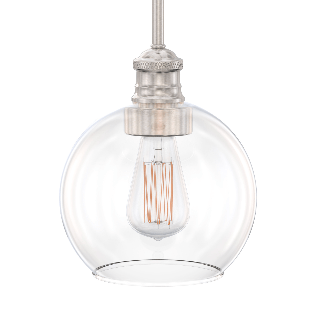 1 - Light Clear Glass Pendant Lighting Fixture with Brushed Nickel Finish, E26 Base, UL Listed for Damp Location - BUILDMYPLACE