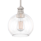 1 - Light Clear Glass Pendant Lighting Fixture with Brushed Nickel Finish, E26 Base, UL Listed for Damp Location - BUILDMYPLACE