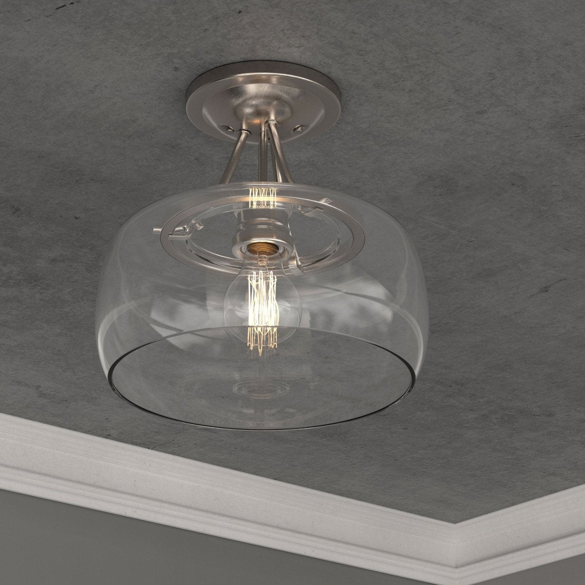 1 - Light Clear Glass Semi Flush Mount Light, Brushed Nickel Ceiling Light, E26 Base, UL Listed for Damp Location, 3 Years Warranty - BUILDMYPLACE