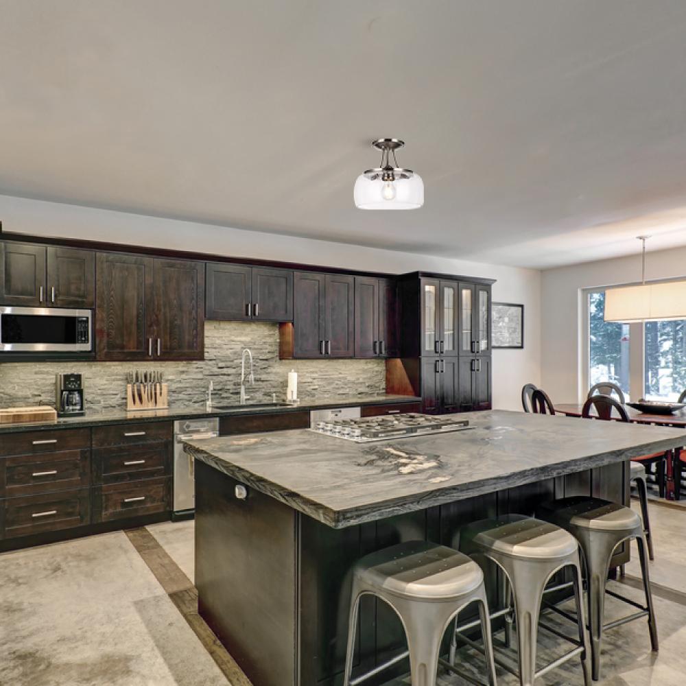 1 - Light Clear Glass Semi Flush Mount Light, Brushed Nickel Ceiling Light, E26 Base, UL Listed for Damp Location, 3 Years Warranty - BUILDMYPLACE