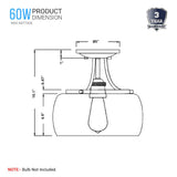1 - Light Clear Glass Semi Flush Mount Light, Brushed Nickel Ceiling Light, E26 Base, UL Listed for Damp Location, 3 Years Warranty - BUILDMYPLACE