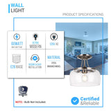 1 - Light Clear Glass Semi Flush Mount Light, Brushed Nickel Ceiling Light, E26 Base, UL Listed for Damp Location, 3 Years Warranty - BUILDMYPLACE