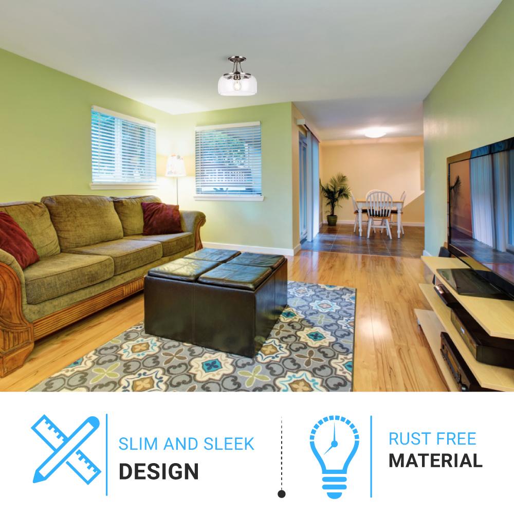 1 - Light Clear Glass Semi Flush Mount Light, Brushed Nickel Ceiling Light, E26 Base, UL Listed for Damp Location, 3 Years Warranty - BUILDMYPLACE