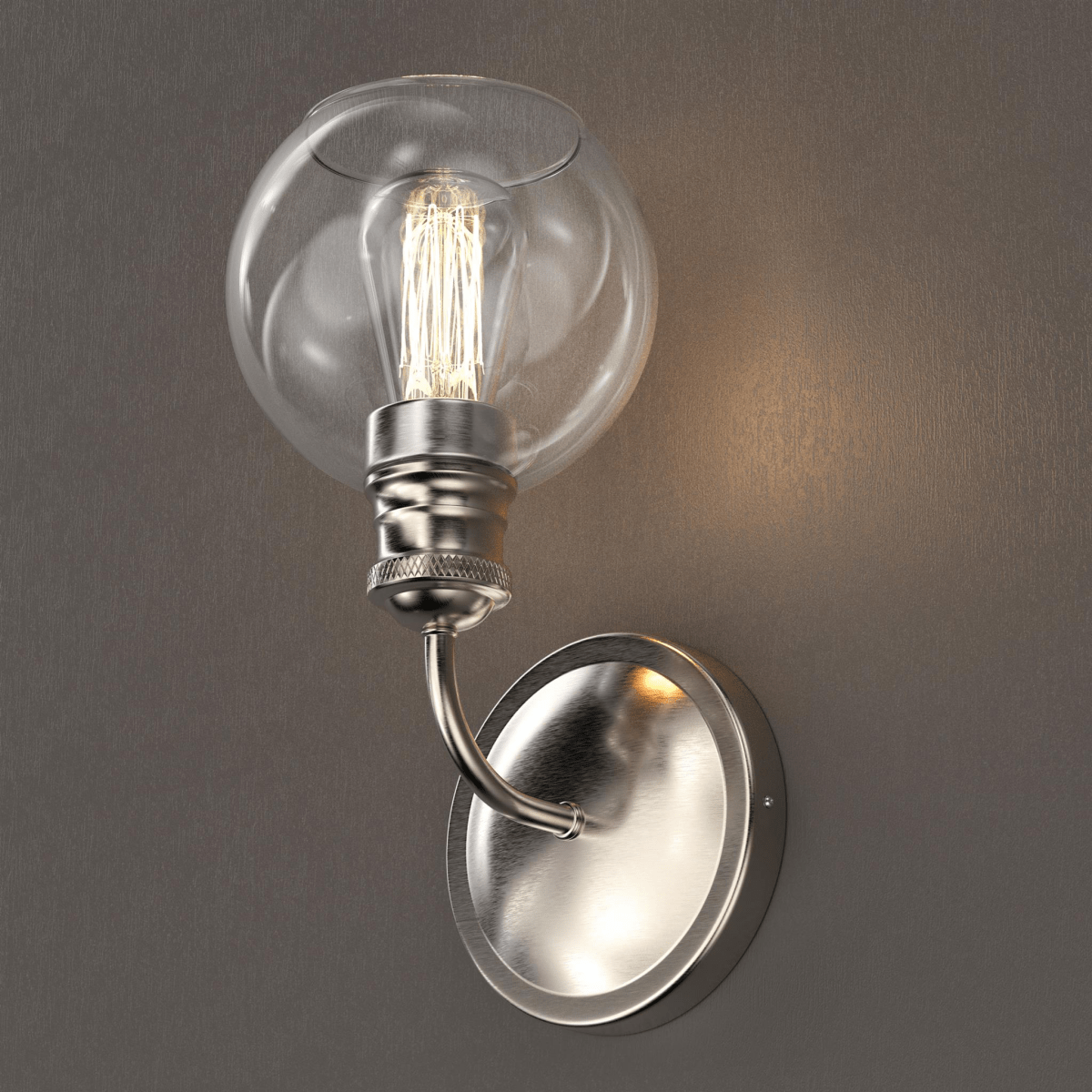 1 - Light Dome Shape Wall Sconce Light with Clear Glass, Brushed Nickel Finish, E26 Base, UL Listed for Damp Location, 3 Years Warranty - BUILDMYPLACE