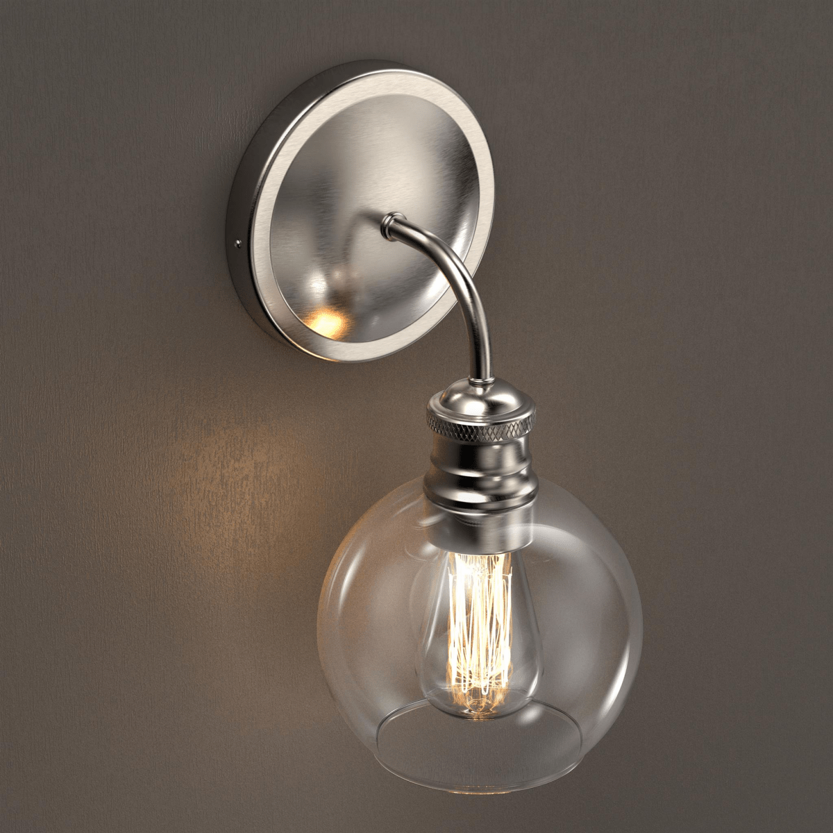 1 - Light Dome Shape Wall Sconce Light with Clear Glass, Brushed Nickel Finish, E26 Base, UL Listed for Damp Location, 3 Years Warranty - BUILDMYPLACE