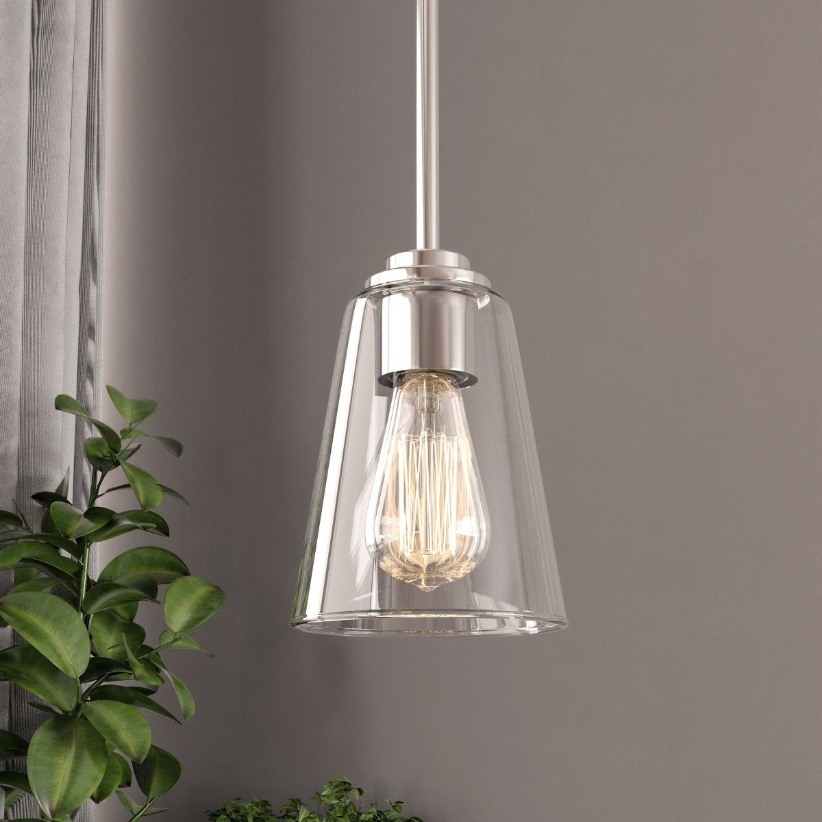 1 - Light Flared Shape Pendant Lighting Fixture with Clear Glass Shade, E26 Base, UL Listed for Damp Location - BUILDMYPLACE