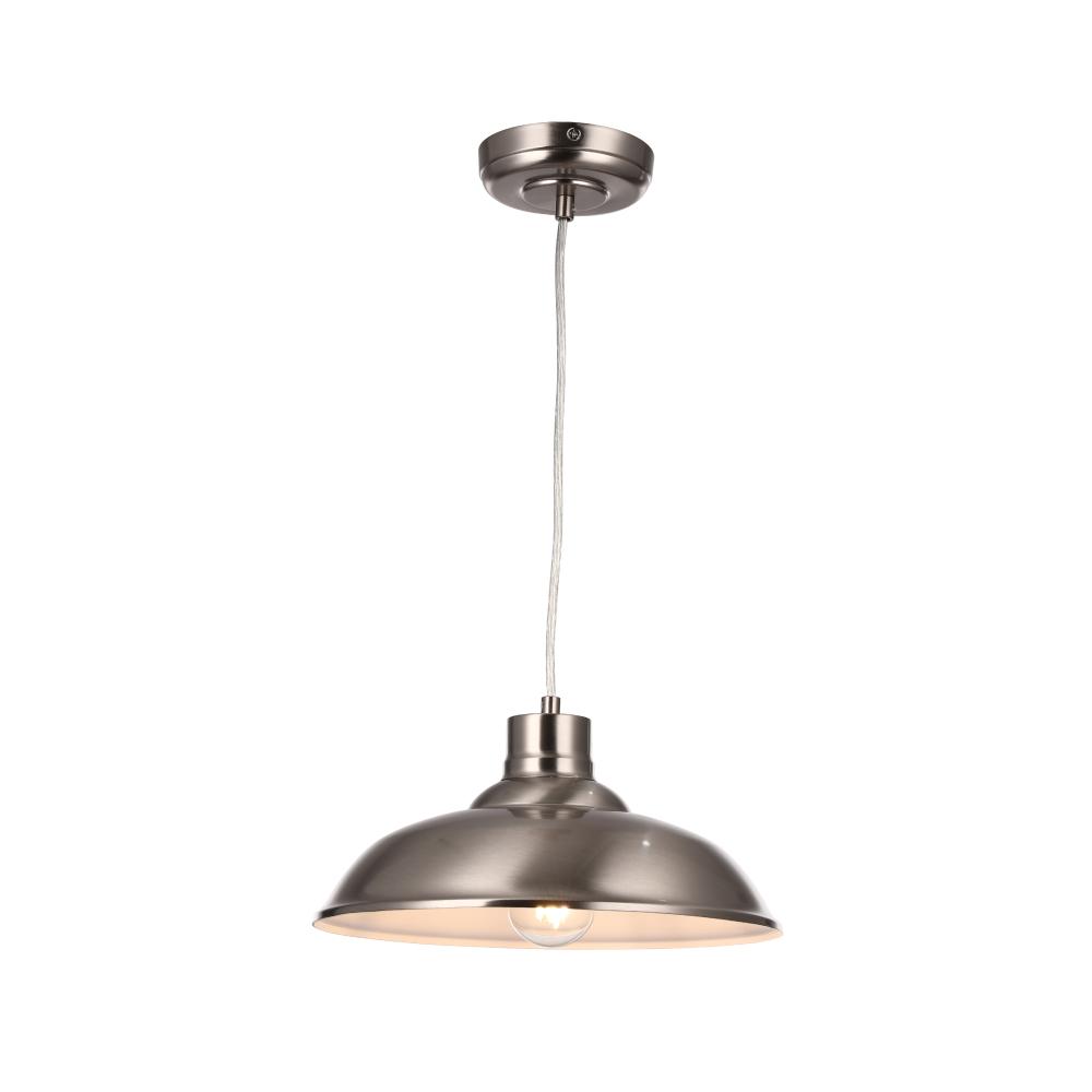 1 - Light Industrial Style Pendant Light Fixture, Trumpet Shape, E26 Base, Brushed Nickel Finish, UL Listed - BUILDMYPLACE