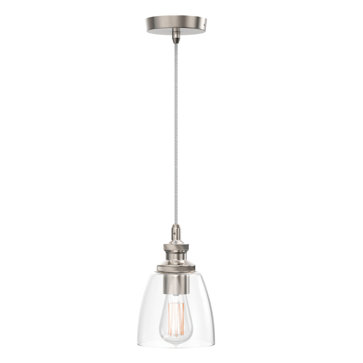 1 - Light Island Pendant Light, Brushed Nickel Finish with Clear Glass Shade – E26 Base, UL Listed - BUILDMYPLACE