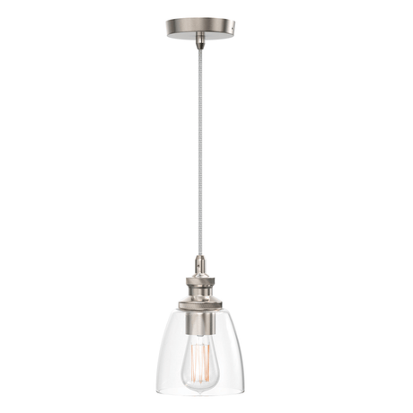 1 - Light Island Pendant Light, Brushed Nickel Finish with Clear Glass Shade – E26 Base, UL Listed - BUILDMYPLACE