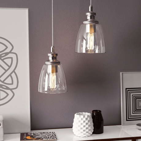 1 - Light Island Pendant Light, Brushed Nickel Finish with Clear Glass Shade – E26 Base, UL Listed - BUILDMYPLACE