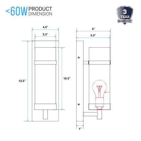 1 - Light LED Wall Sconce Lamp W/ White Glass shade - E26 Base - UL Listed - BUILDMYPLACE