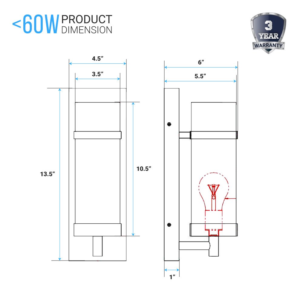 1 - Light LED Wall Sconce Lamp W/ White Glass shade - E26 Base - UL Listed - BUILDMYPLACE