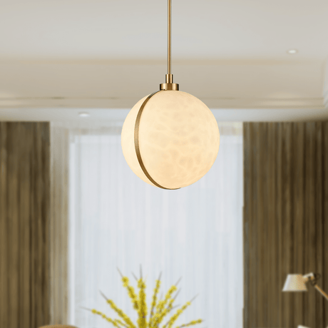 1 Light Mini Pendant Brass finish Hardware with Faux Alabaster, Pendant Lighting, E26 Base - BUILDMYPLACE