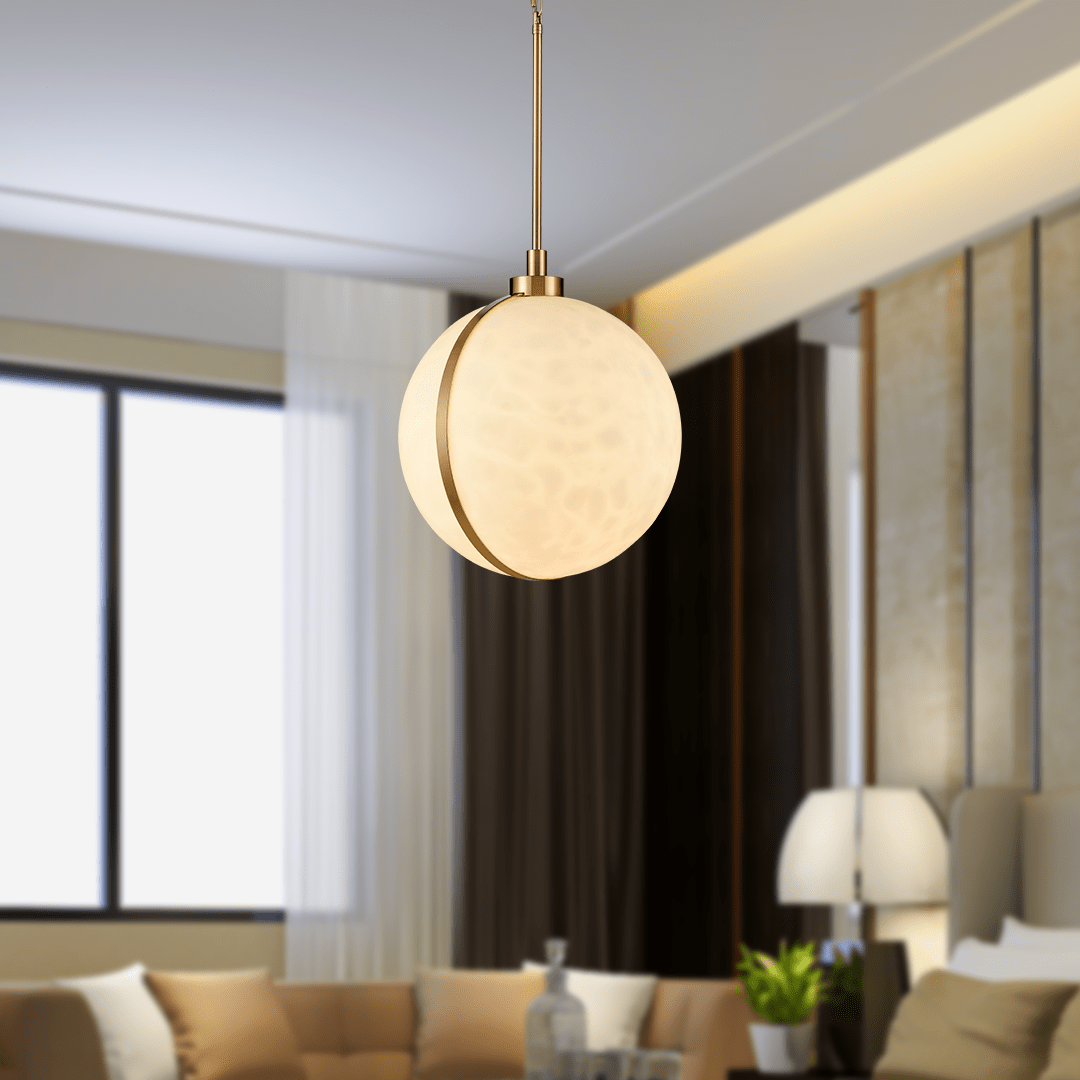 1 Light Mini Pendant Brass finish Hardware with Faux Alabaster, Pendant Lighting, E26 Base - BUILDMYPLACE