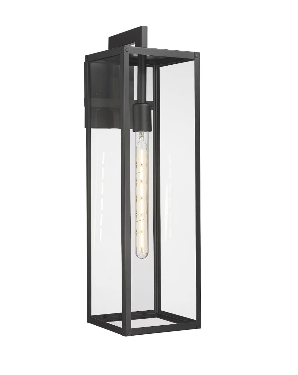 1 - Light, Outdoor Wall Light, E26 Socket 1X60W, Matte Black, 25" H x 7" W. Extends 10" from the wall, Clear Glass Panels - BUILDMYPLACE