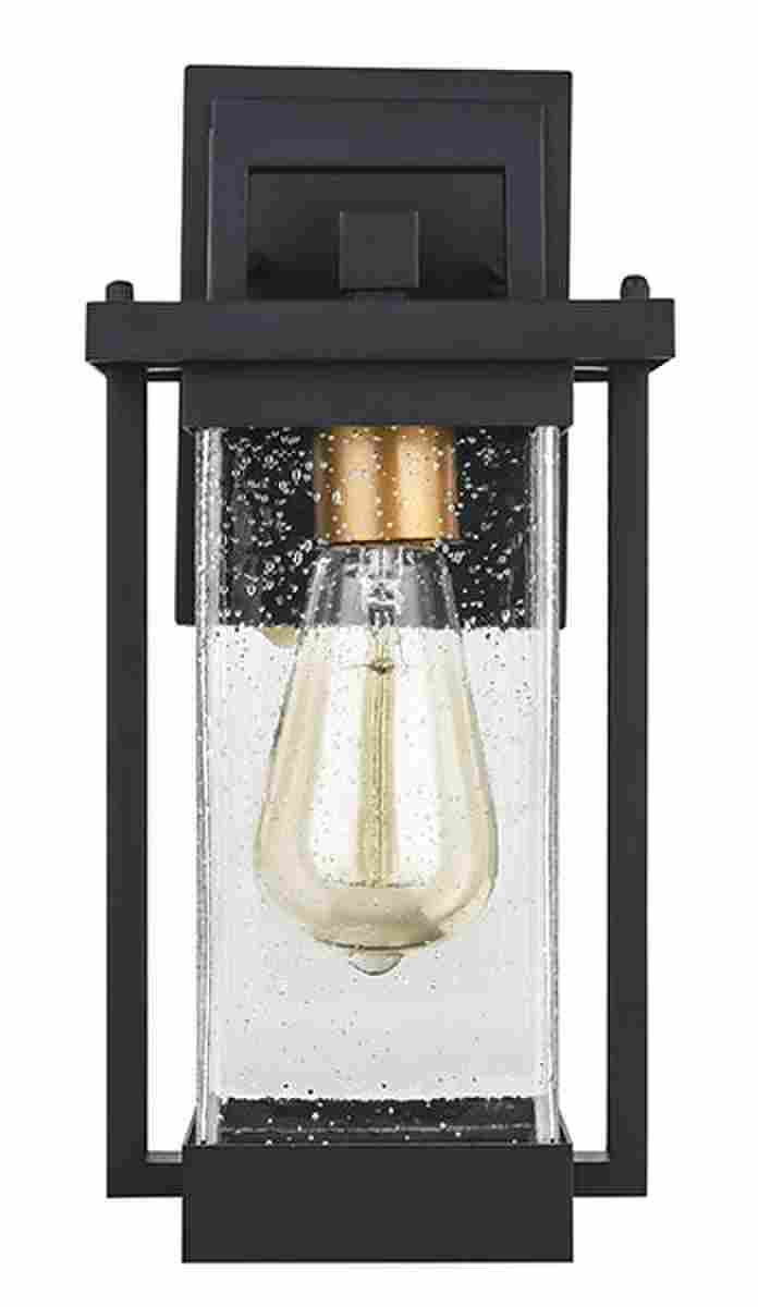 1 - Light Outdoor Wall Sconce, Matte Black, Clear Seeded Glass Shade, Outdoor Lighting Modern, Front Porch Décor, E26 Bulb, Patio Decor - BUILDMYPLACE