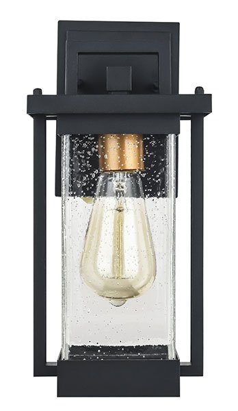 1 - Light Outdoor Wall Sconce, Matte Black, Clear Seeded Glass Shade, Outdoor Lighting Modern, Front Porch Décor, E26 Bulb, Patio Decor - BUILDMYPLACE