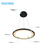 1 - Ring LED Pendant Light, 35W, 3000K - 6500K, 966LM, Dimmable, Matte Black Body Finish, Diameter 23.6''×71'' - BUILDMYPLACE