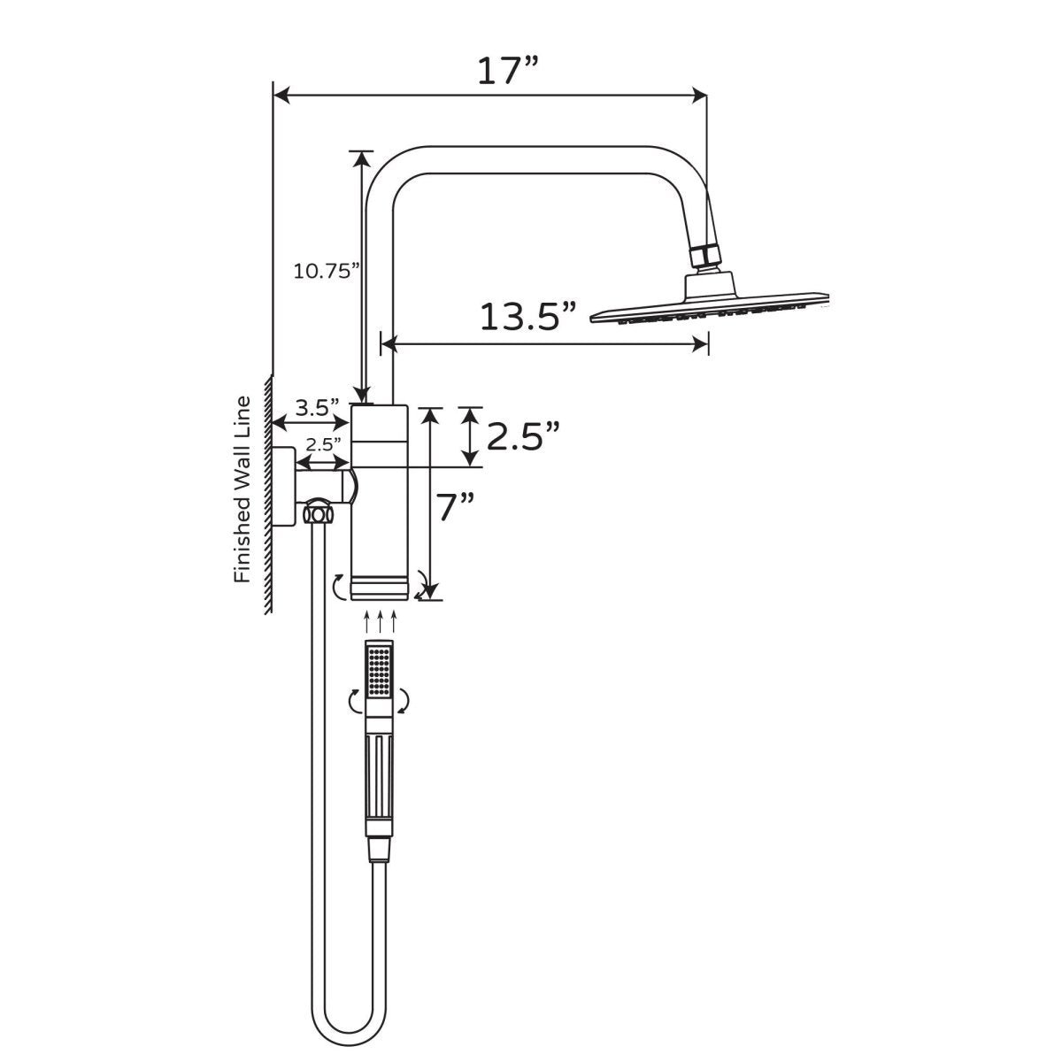 1 Spray Dual Shower Head And Handheld Shower Head - Bathroom Shower Head With Hose - Brushed Nickel - BUILDMYPLACE